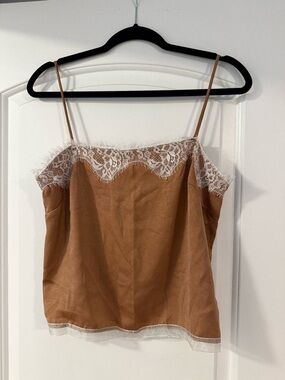 Satin Lace-Trim Tan Camisole Tank